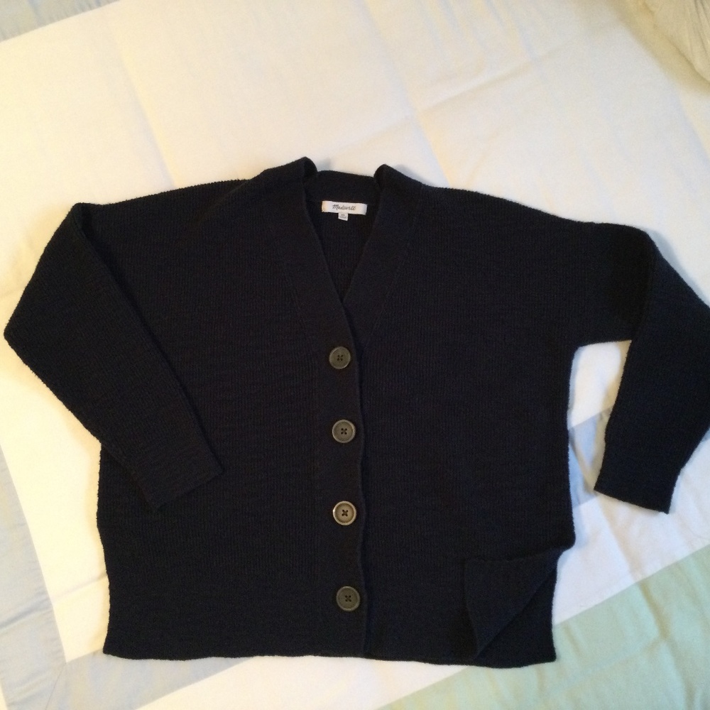 Madewell Navy Blue Button Boxy Cardigan Sweater
